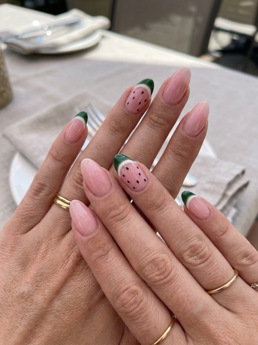 Watermelon Accent Nails